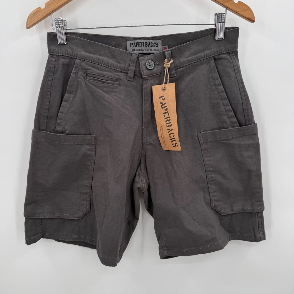 Paperbacks Mens Cargo Shorts Charcoal Grey Stretch Cotton Utility Size 30‎ NWT